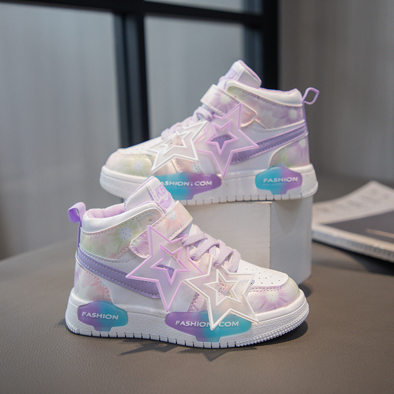 Zapatillas altas para niños 2023 otoño nuevas zapatillas deportivas estrella para niñas medianas y grandes para niños antideslizantes de fondo suave zapatos Casuales