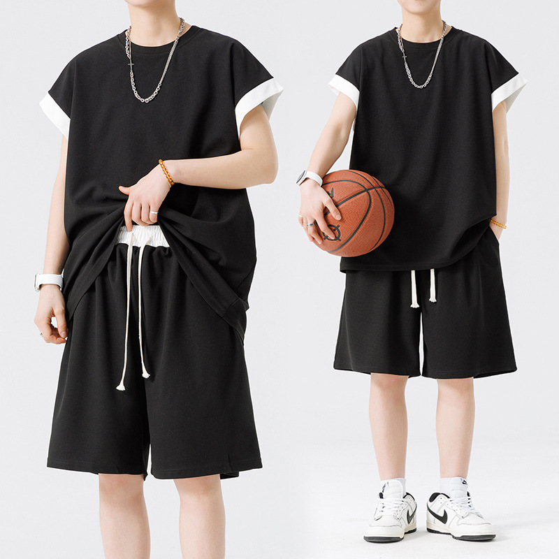 Set de camisetas de hielo de manga corta, pantalones cortos de dos piezas, ropa de moda para hombres adolescentes, ropa casual para hombres