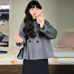 灰色短款呢子大衣女毛呢外套秋冬高级感小个子气质2025新款赫本风