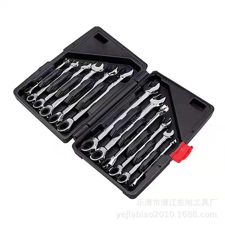 12PC两用棘轮扳手活动 固定头  汽修工具72齿12件套棘轮扳手组套
