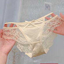 娇粉甜欲~纯欲镂空女生性感网纱内裤女低腰女士新款黑色蕾丝三角