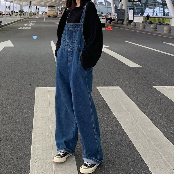 Wide-leg Denim Overalls Women's Design Sense Korean-style Loose Retro Age-reducing Cute Japanese Style Short-fit Pants