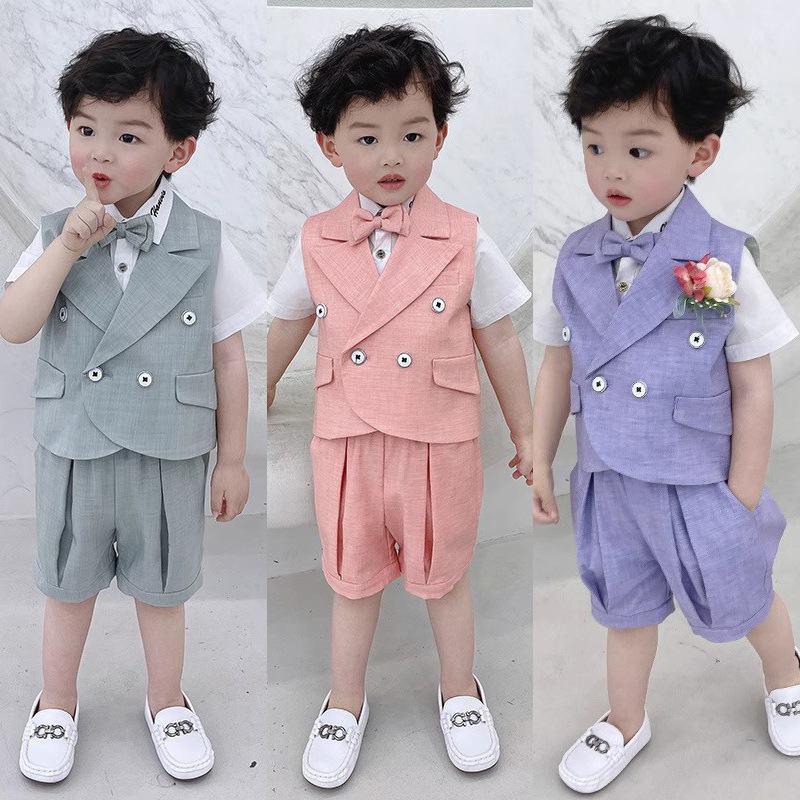 Children's Vest Set Boys Autumn and Winter British Children's Performance Boys' Suit Host Wedding Flower Girl Dress