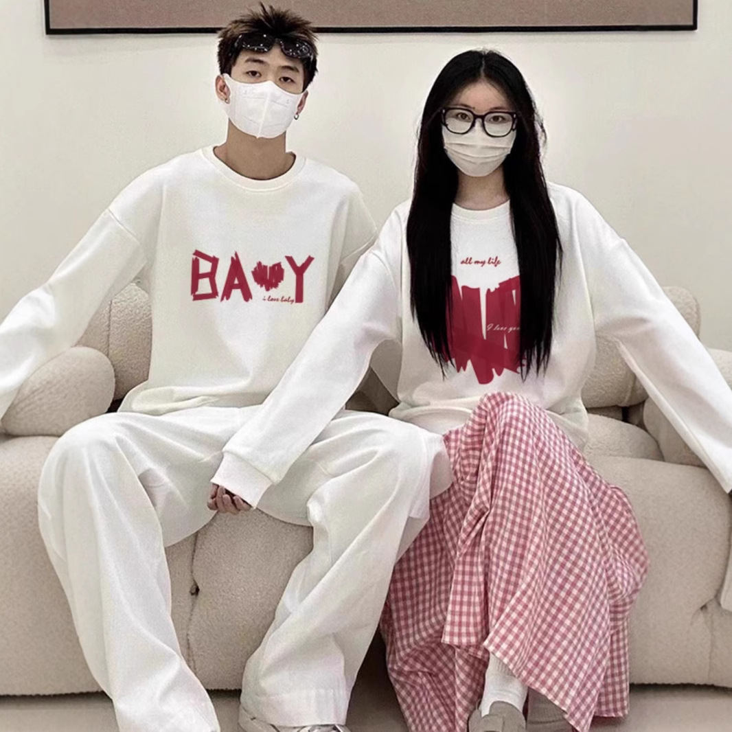 고급 감각 DISOO 독특한 커플 원피스 스웨트 셔츠 2024 새로운 가을과 겨울 패션 브랜드 라운드 넥 느슨한 긴 소매 재킷