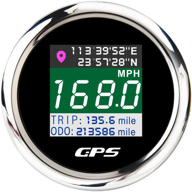 Universal – 52mm GPS Digital automobile instrument - silver-edge-black-background