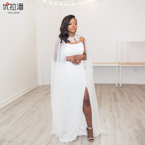 Ulapan European and American bridal new summer cape white thin mesh stage catwalk long shawl VG56