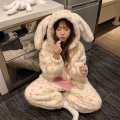2025新款秋冬珊瑚绒睡衣女冬季加绒加厚连帽冬天家居服套装可外穿
