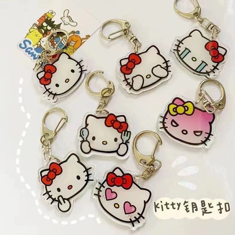 Акриловый брелок-подвеска Hello Kitty, 5 см, украшение для рюкзака с металлическим кольцом
