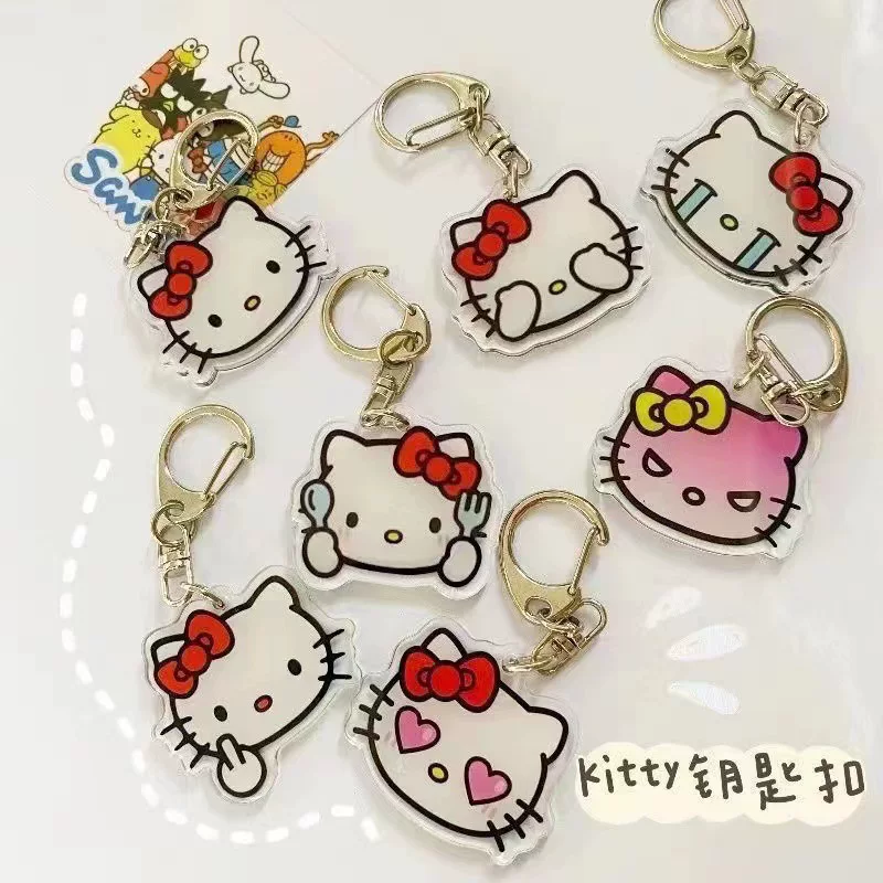 Акриловый брелок-подвеска Hello Kitty, 5 см, украшение для рюкзака с металлическим кольцом