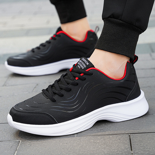 Men's shoes 2025 autumn and winter black leather sneakers men's running shoes waterproof and non-slip daily casual travel shoes