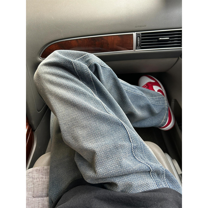 Vintage Starry Sky Pattern Men's Jeans Autumn American High Street Vibe Pants Trendy Drape Loose Straight Wide-Leg Pants