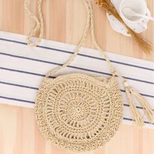 一件代发可爱蝴蝶结斜挎手工钩花圆形编织包度假沙滩日常休闲女包
