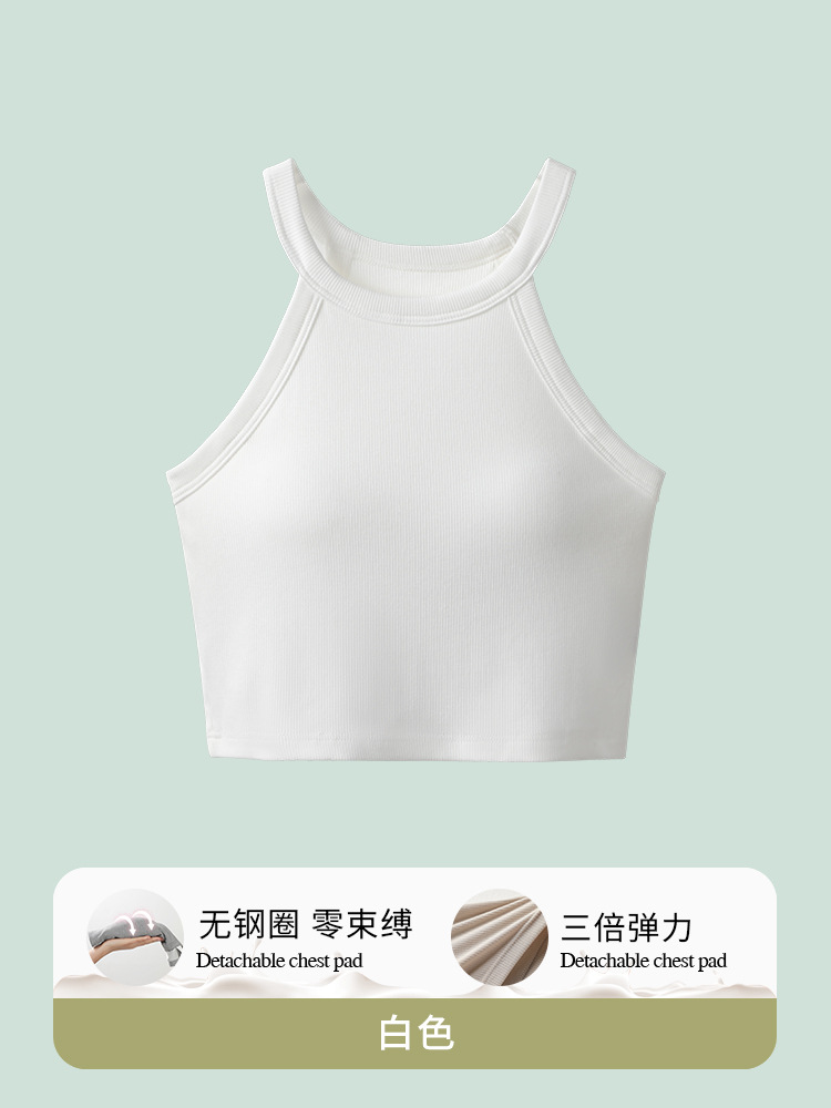 Halter camisola de las mujeres de la correa interior almohadilla del pecho desgaste exterior elegante sujetador corto de una sola pieza deportes blancos bottoming top