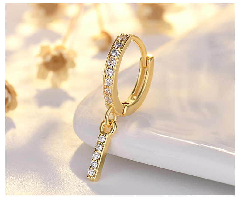 Zircon Inlay Material Fashion Letter Copper Plating Zircon Drop Earrings 1 Piece