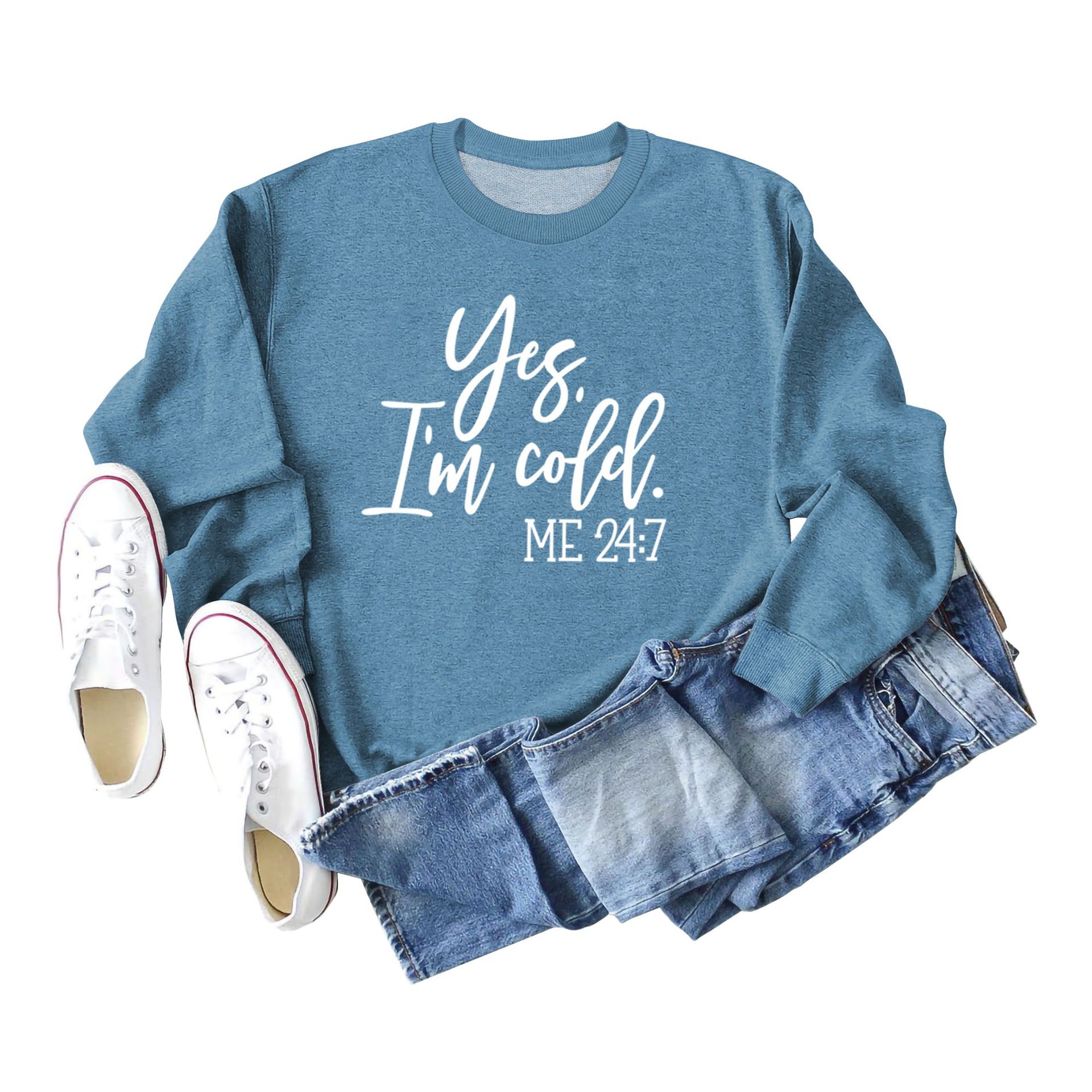 Suéter de punto con estampado de letras casuales sueltos de Amazon Yes 'I'm Cold nueva ropa de mujer de comercio exterior con cuello redondo