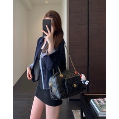 AMR UU◆酷帅时髦 高品质复古蓝慵懒显瘦拼接衬衫女牛仔外套秋新