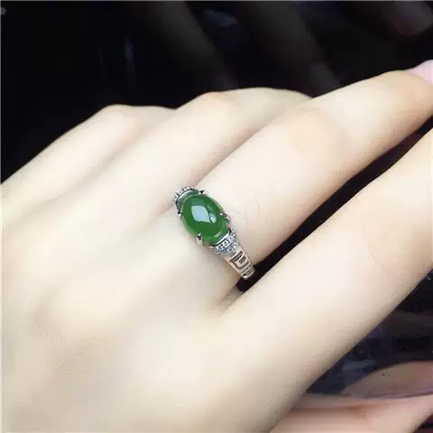 Creative Inlaid Imitation Hetian Jade Ring for Women, Adjustable Green Jade Ring with Original Design