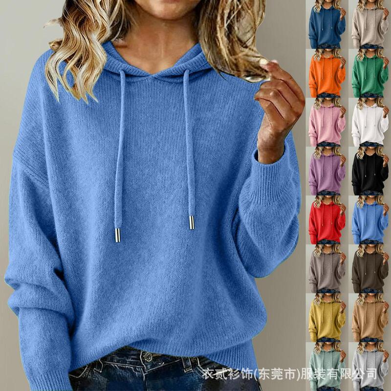 Cross-Border Women's Autumn and Winter Hooded Drawstring Sweater, Loose European and American Style Lazy Pullover Knitwear, Casual Versatile Top Cross-Border Women's Autumn and Winter Hooded Drawstring Sweater, Loose European and American Style Lazy Pullover Knitwear, Casual Versatile Top