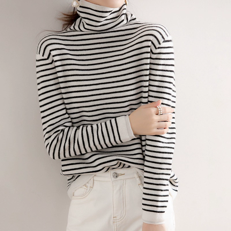 От имени оптовой кучу Воротник Полосатый женщин осень и зима новый интерьер контрастный свитер Свободный Тонкий вязаный базовый рубашка