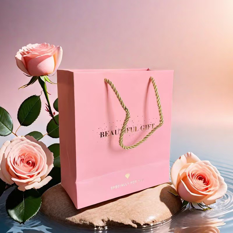ins粉色手提袋  蝴蝶结精美礼物袋小号   19*9*22cm-无礼品盒