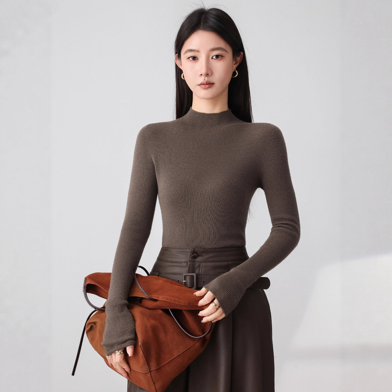 Autumn and Winter Yangtze Yarn Worsted Wool Sweater Women's Slim Thickeneded Half Turtleneck Sweater Classy Inner Knitted Bottoming Shirt