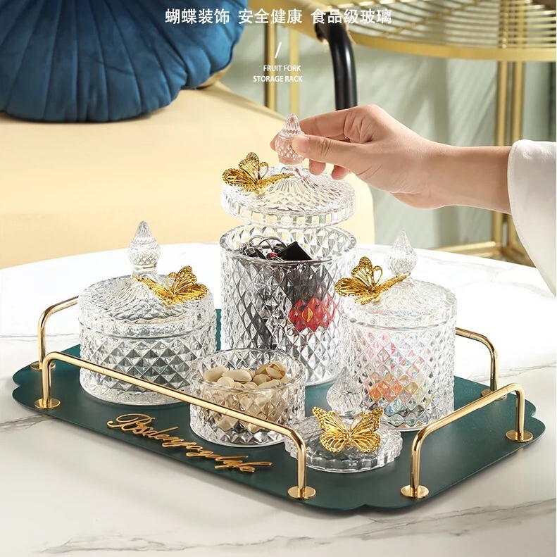 Light Luxury Glass Candy Jar Creative Exquisite Living Room Decorative Storage Jar Storage Ornaments Vintage Glass Jar Wholesale