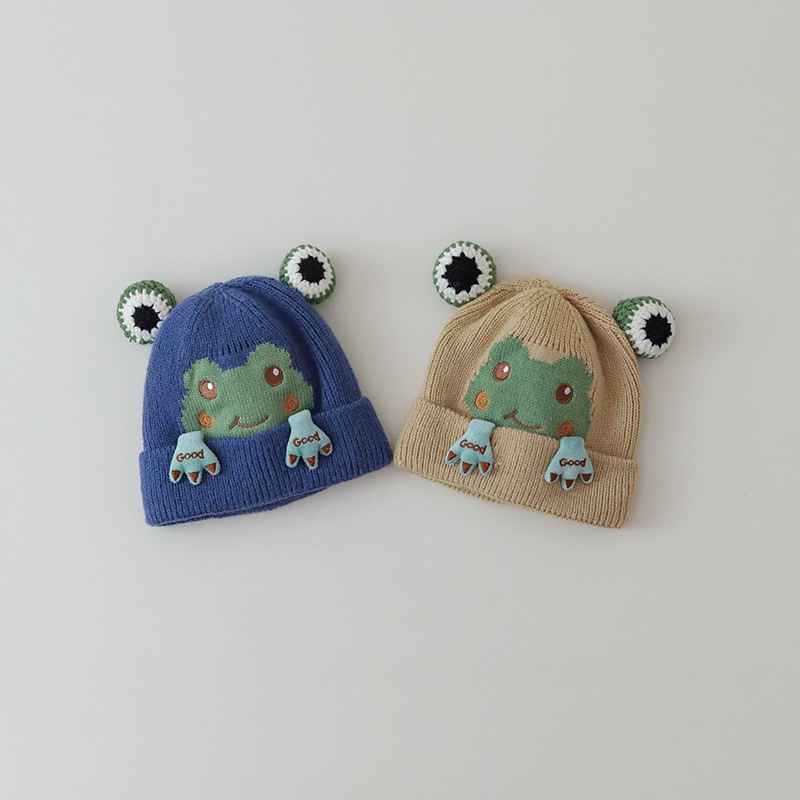 Sombreros para bebés otoño y invierno lindos de dibujos animados bebés gorras de lana de punto gruesas calientes protectoras de oídos para bebés y niños pequeños gorras