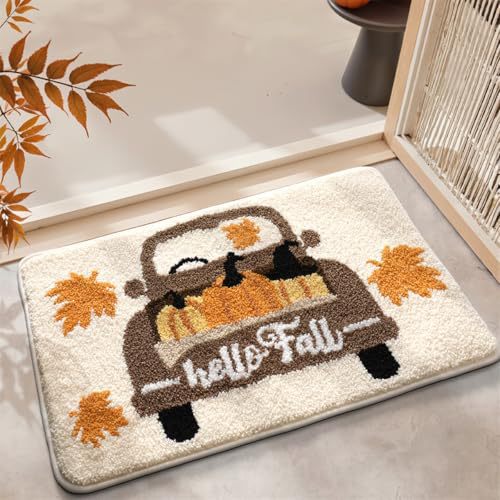 Cross-border Amazon best-selling pumpkin floor mat for home entrance, non-slip, dirt-resistant, faux cashmere floor mat, bathroom carpet
