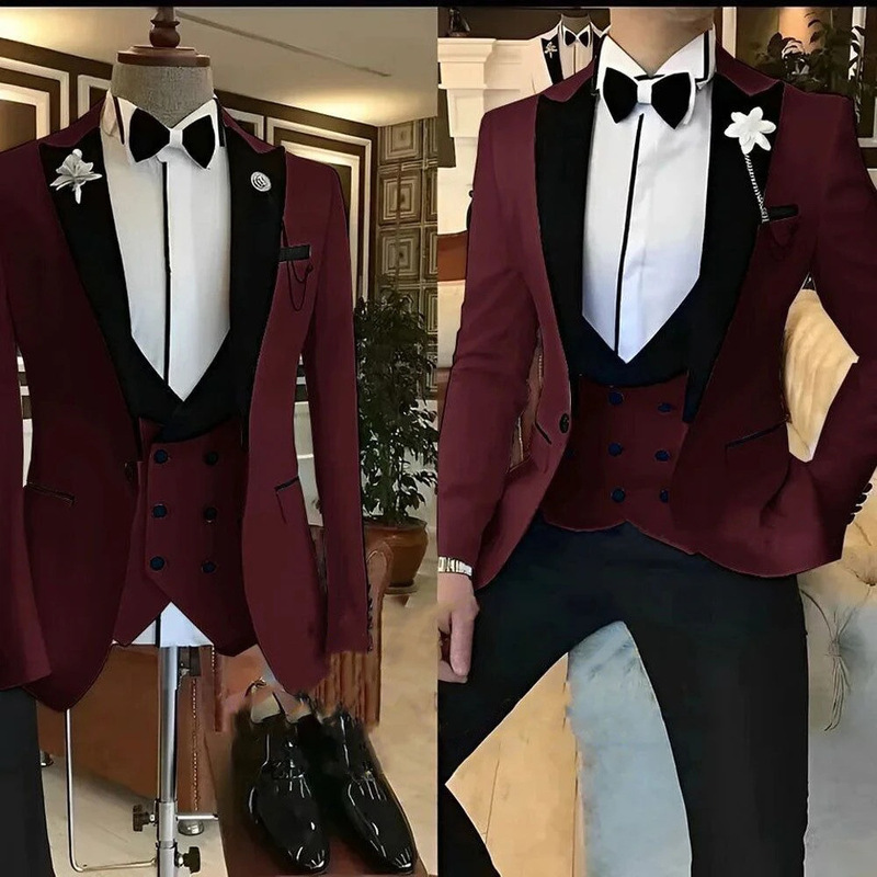 2026 New Cross-Border European and American Men's Color-Blocked Three-Piece Suit with a High-End, Light Luxury Feel, Formal Suit Set