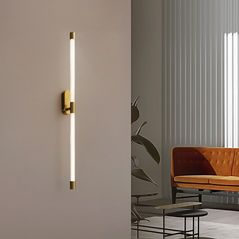 Lámpara de cabecera completa lujosa cabecera larga nórdica sala de estar simple lámpara de pared escalera moderna pasillo de bronce ligero simple