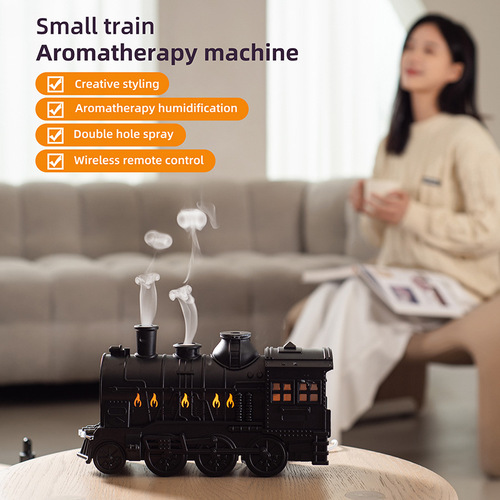 Creative Train Head Humidifier 300ml Ultrasonic Flame Blue Light Aroma Diffuser Spits Rings Amazon Smoke Rings