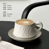 Waisted Stone Pattern Ceramic Coffee Cup and Saucer - Retro White