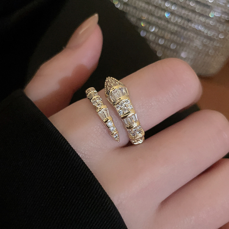 Copper Material Geometric Pattern Women's Gender Inlay Design Elegant Lady Geometric Copper Inlay Zircon Open Rings