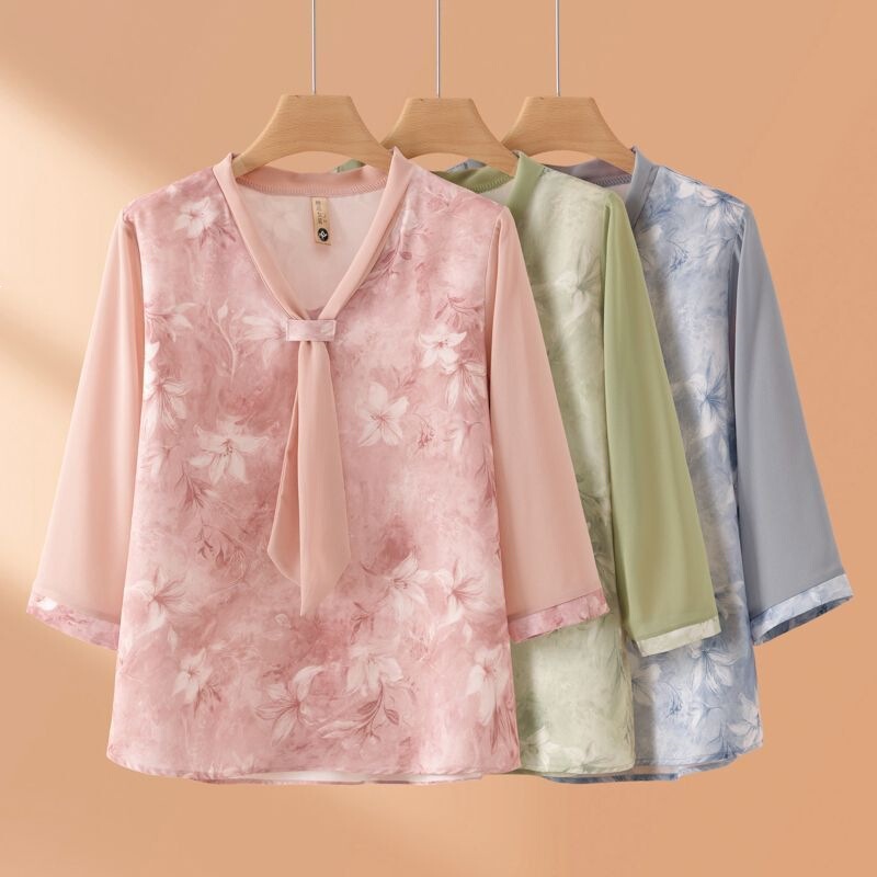 Mother's Day New Style Summer Fashion Tops for Middle-Aged Women, Elegant Three-Quarter Sleeve Shirts for Middle-Aged Moms, T-Shirts with a Noble Temperament Mother's Day New Style Summer Fashion Tops for Middle-Aged Women, Elegant Three-Quarter Sleeve Shirts for Middle-Aged Moms, T-Shirts with a Noble Temperament