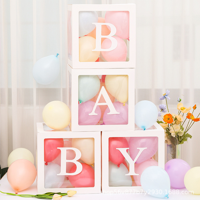 25cmネット赤透明箱赤ちゃん誕生日26文字LOVE卒業結婚式装飾BABY風船箱|undefined