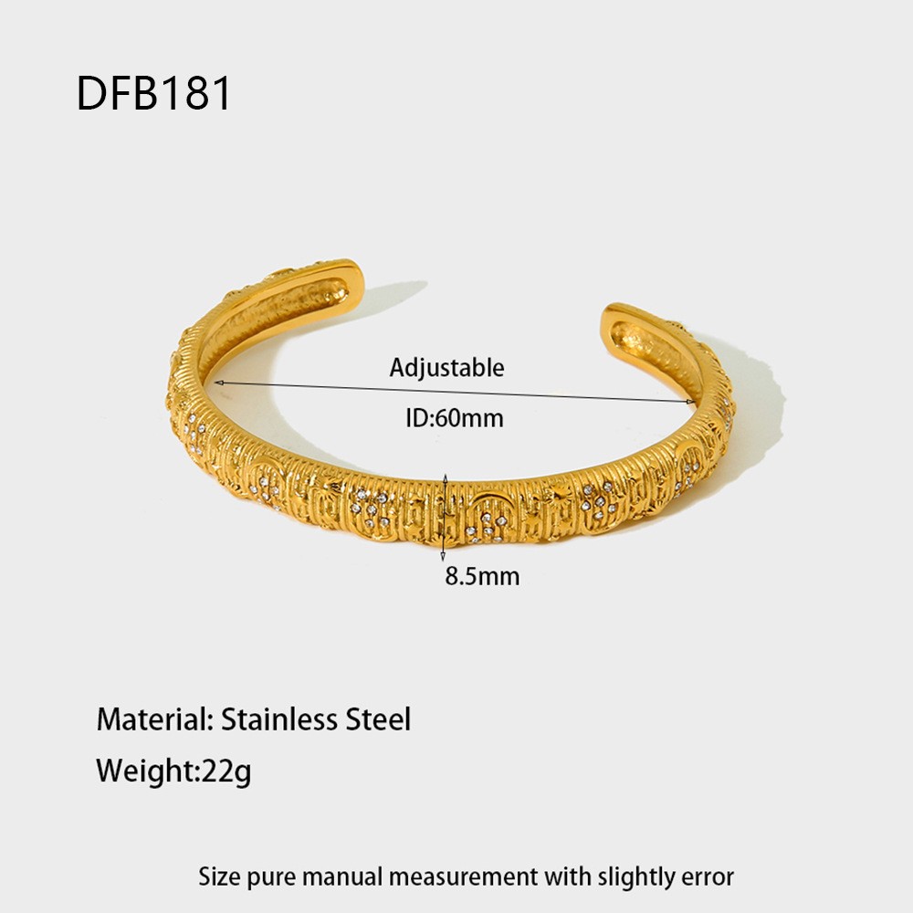 18g Weight 0.03µm-0.05µm Gold Plating Thickness PVD Coated Gold Plating Process 18K Real Gold Plated Plating Material Zircon Inlay Material Bangle Classification 1 Piece Quantity Casual, Holiday, Daily, Street Occasion 304 Stainless Steel Material Geometric Pattern Women's Gender Retro, Classic Style Style Mixed Metal, Plating, Hammered Craft Retro Classic Style Geometric 304 Stainless Steel 18K Gold Plated Bangle In Bulk 5