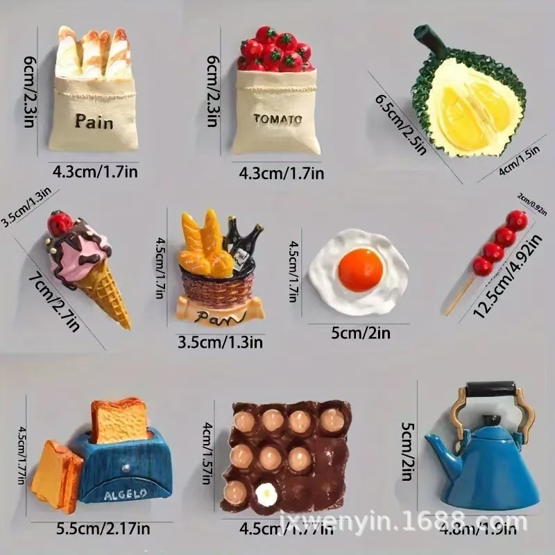 クリエイティブ3D冷蔵庫貼りシミュレーション食品かわいい磁力貼りメッセージ貼り磁気貼り立体樹脂磁石貼り|undefined