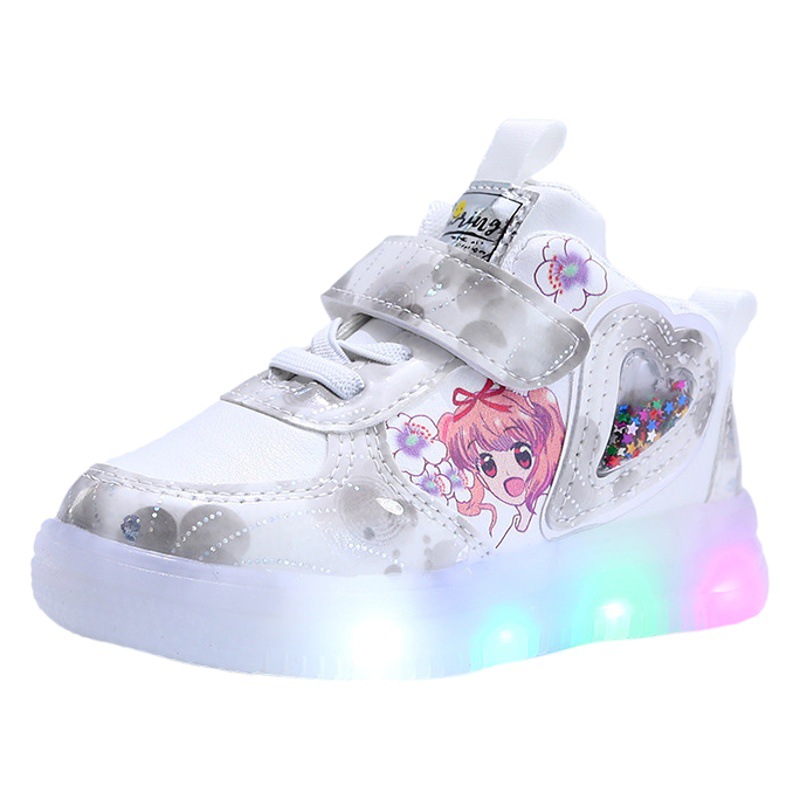 Zapatos ligeros de superficie de cuero zapatos para niños 1-6 años Zapatos de tablero para niñas zapatos ligeros de inducción zapatos casuales para niños pequeños zapatos infantiles de fondo suave zapatos para niños pequeños moda