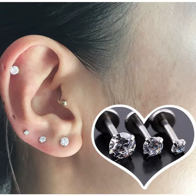 网红潮流镶AAA级4mm星形锆防过敏内牙细针嘴唇钉唇环耳钉厂家直销