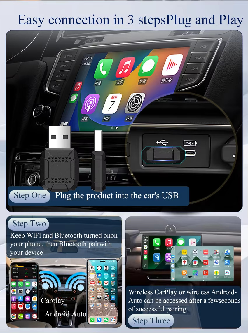 Cross-Border Hot-Selling Compact Wired-To-Wireless Carplay Box for Original Car Systems, Apple Car Interconnect Box