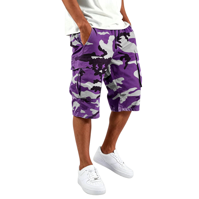 Cross-Border European Size Thin Camouflage Straight-Leg Cropped Pants for Men, Summer Work Shorts, Loose Fit, Men's Sports Over-The-Knee Casual Shorts