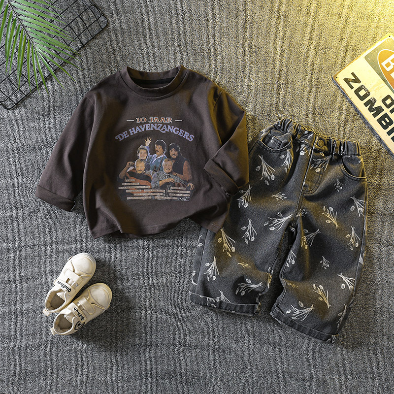 6087 traje de suéter para niños primavera y otoño 2024 nuevo traje para niños bebé otoño oso camisa de fondo de dos piezas