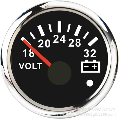 automobile instrument 12V24V Pointer Voltmeter Vehicle - black-background-and-silver-edge-18-32v