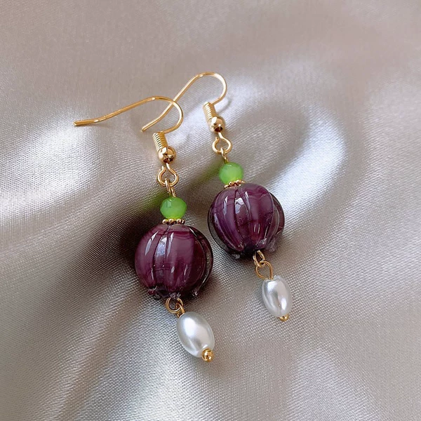Purple flower ear hook (G4924)