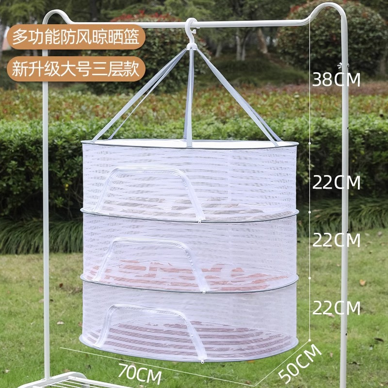 Cesta de secado doméstica multifuncional a prueba de viento a prueba de mosquitos cubierta de malla plegable balcón cesta de secado al por mayor