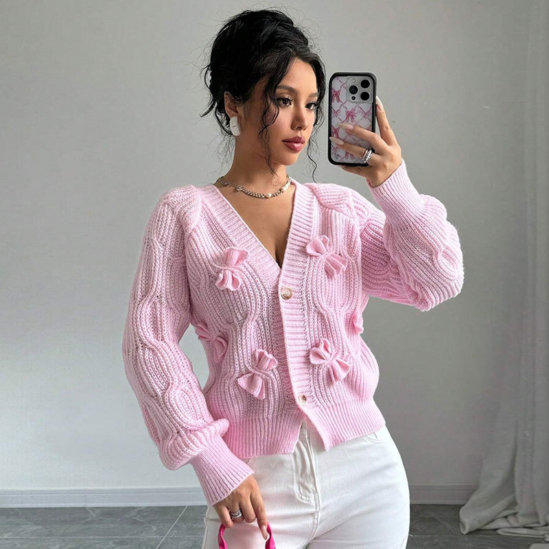 Autumn and Winter New European and American Cross-Border Sweaters for Women Amazon Solid Color Long-Sleeved Bow-Knot Knitwear Jacket Cardigan Top Autumn and Winter New European and American Cross-Border Sweaters for Women Amazon Solid Color Long-Sleeved Bow-Knot Knitwear Jacket Cardigan Top
