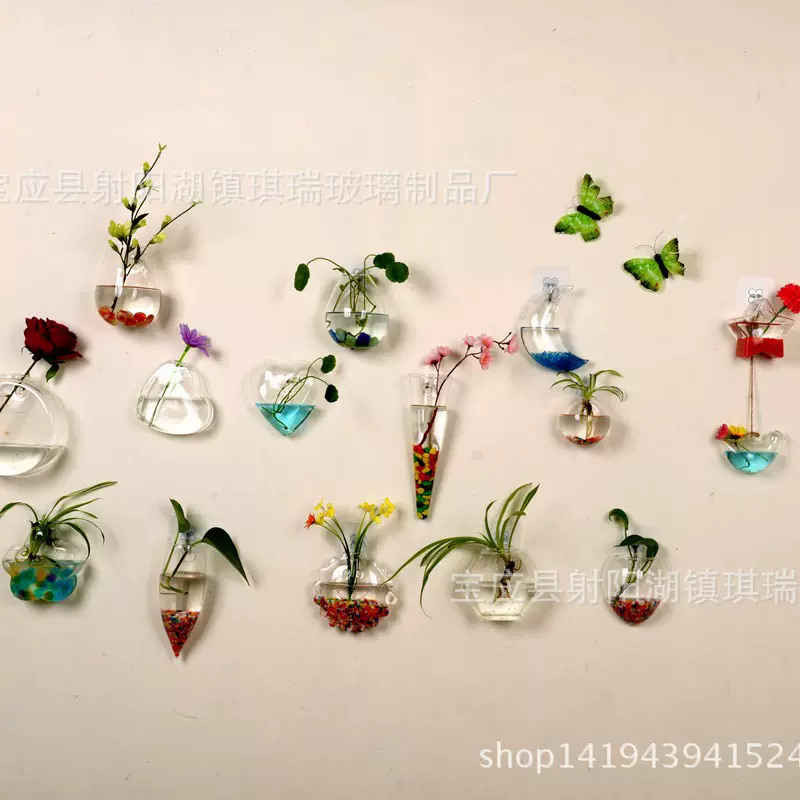 创意壁挂悬挂水培玻璃花瓶人工吹制插花玻璃工艺品 家居装饰