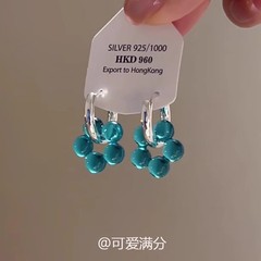 韩系清透蓝色花朵圆珠耳环高级感时尚百搭耳扣气质小众感耳饰耳圈