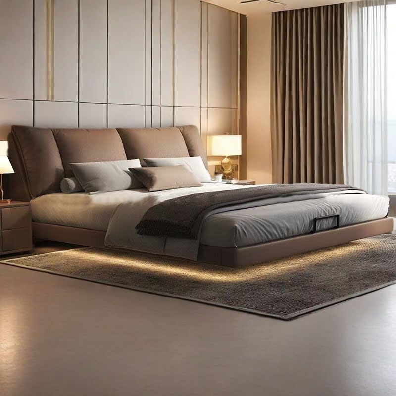 Italian-Style Light Luxury Leather Bed, Floating Bed, Simple Modern Double Bed, Suitable for Master Bedroom, Children's Bed, Popular Wooden Model, Elegant Design