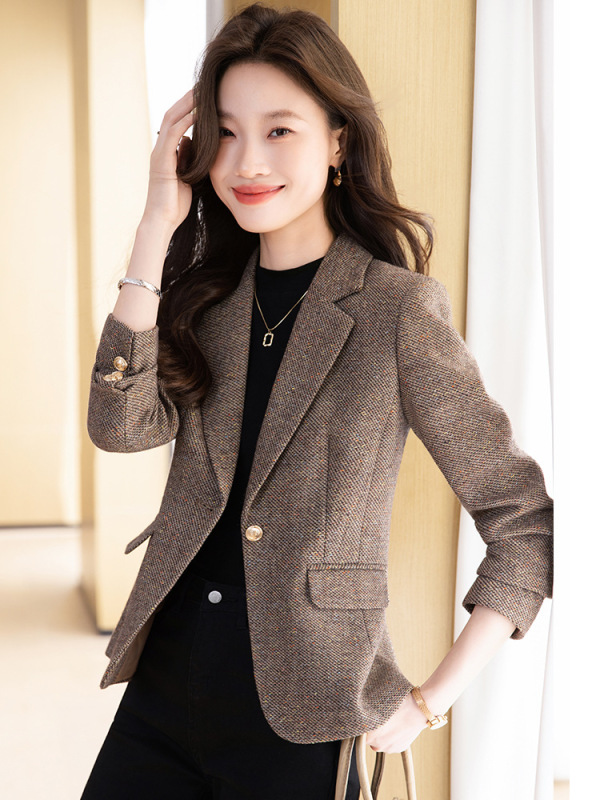 西装外套女2025新款春秋高级感修身显瘦休闲气质西服毛呢复古上衣|undefined